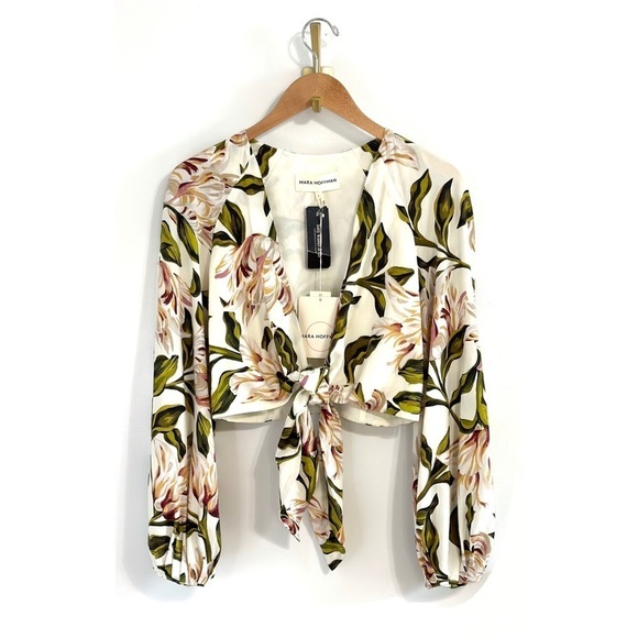 NWT Mara Hoffman Cropped Floral Gianna Tie-Front Top - Picture 2 of 5